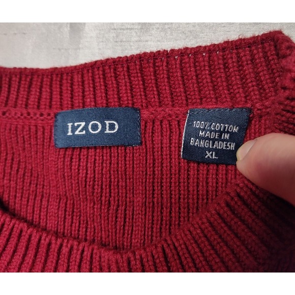 IZOD Men Size XL Red Crest Logo Cotton Pullover Windowpane Sweater EUC - Picture 6 of 16